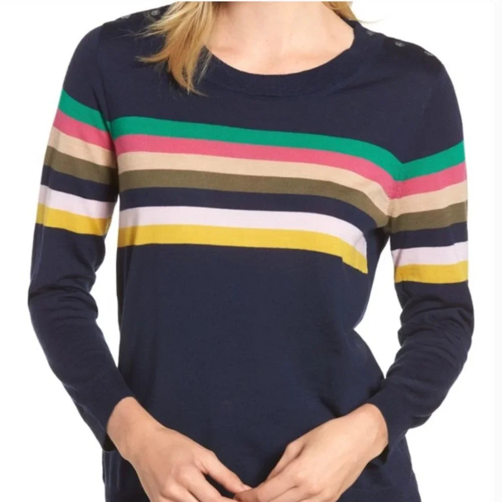 New w/ Defect: J. Crew Tippi Sweater in Multistripe with Buttons in size Small!